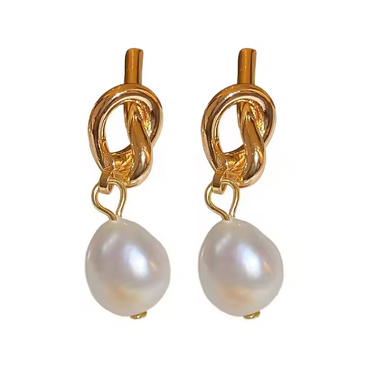 Geometric Knotted Pearl Stud Earrings • Elegant Imitation Pearl Women Jewelry