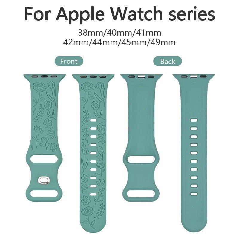 Engraved Roses Band for Apple Watch 38/40/41mm & 42/45/46/49/ Ultra Ailicone