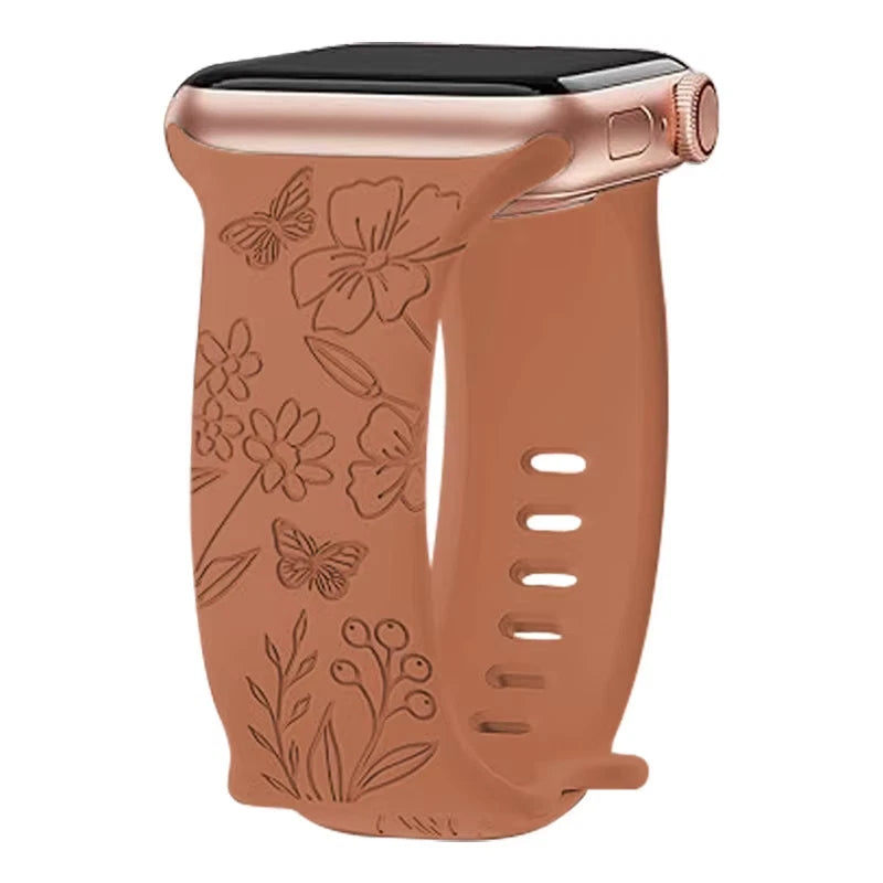 Butterfly Engraved Silicone Band for Apple Watch 38/40/41mm & 42/45/46/49/ Ultra
