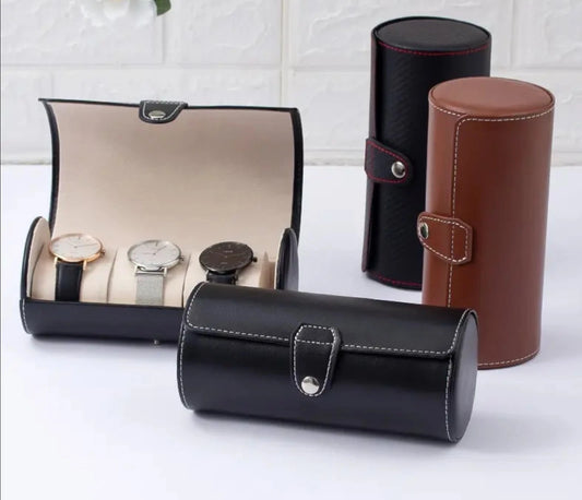 Leather Watch Roll Holds 1 to 3 Watches Black Brown
