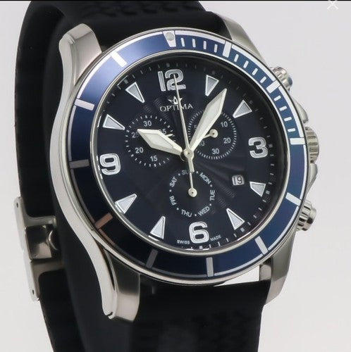Optima • 45mm • Swiss Chronograph Watch • Blue • Date SubDay