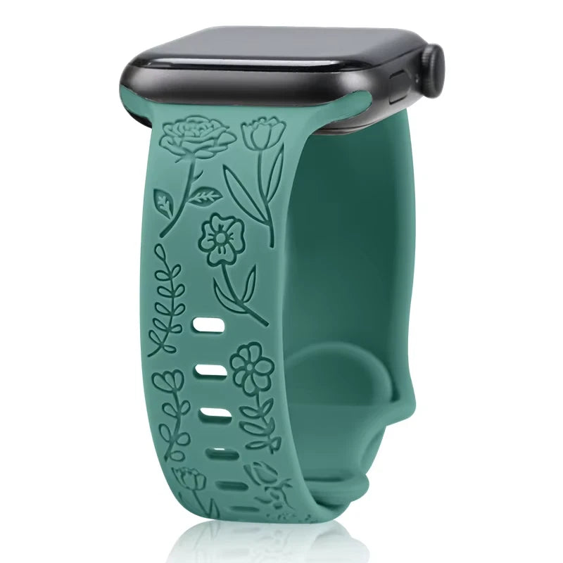 Engraved Roses Band for Apple Watch 38/40/41mm & 42/45/46/49/ Ultra Ailicone