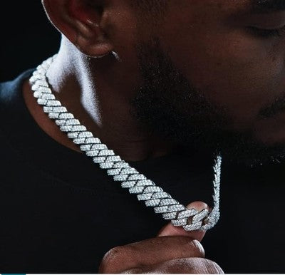 Hip Hop • 24" Silver Cuban Chain • Shell Pattern • Diamond Zircon Inlaid