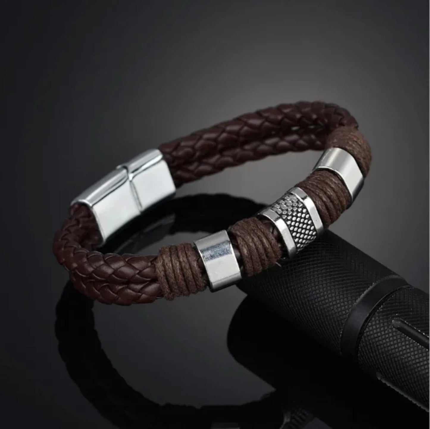 Men's Leather Woven Hand-crafted Bracelets • 21cm Long Free Ship • Bundle & Save