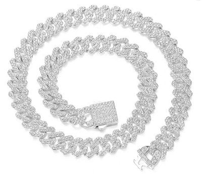 Hip Hop • 24" Silver Cuban Chain • Shell Pattern • Diamond Zircon Inlaid